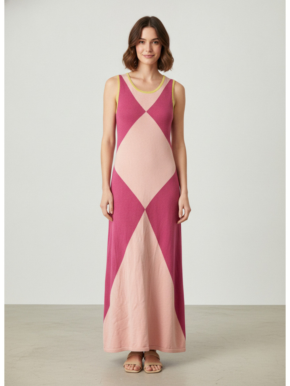 Pink Colorblock Sleeveless Maxi Dress